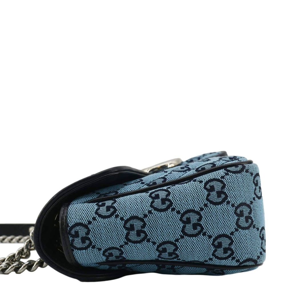 GUCCI Gucci Marmont Canvas Leather Crossbody Bag Blue 443497