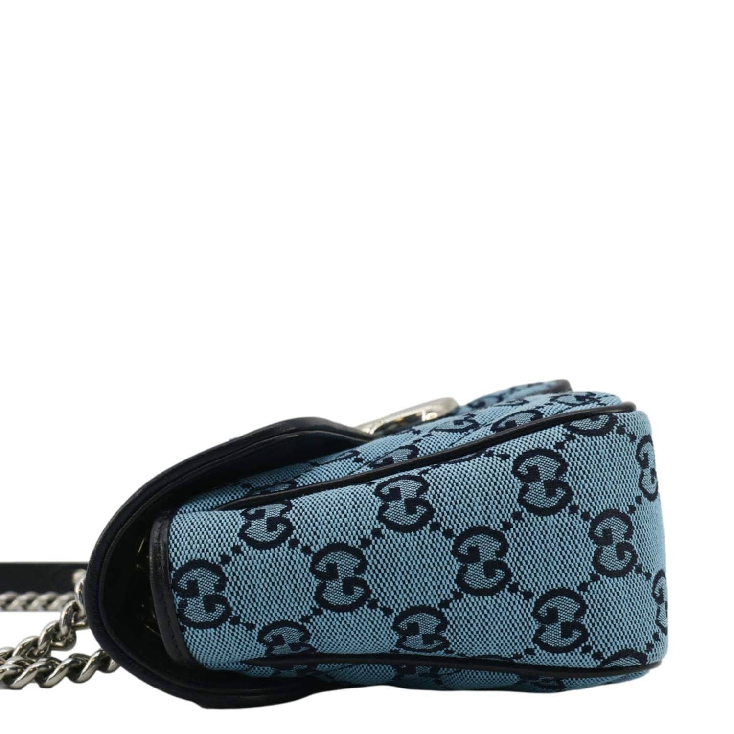 GUCCI Gucci Marmont Canvas Leather Crossbody Bag Blue 443497