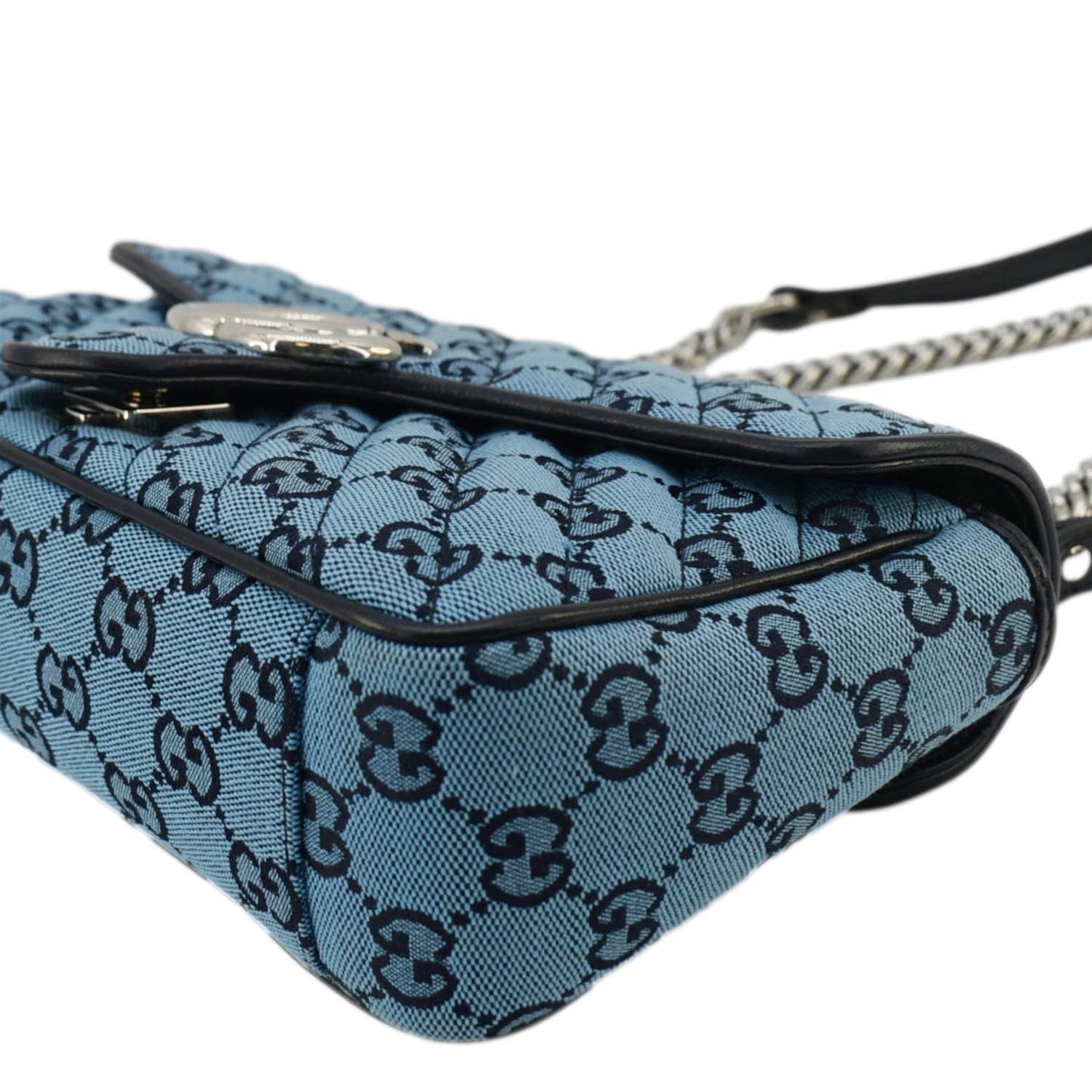 GUCCI Gucci Marmont Canvas Leather Crossbody Bag Blue 443497