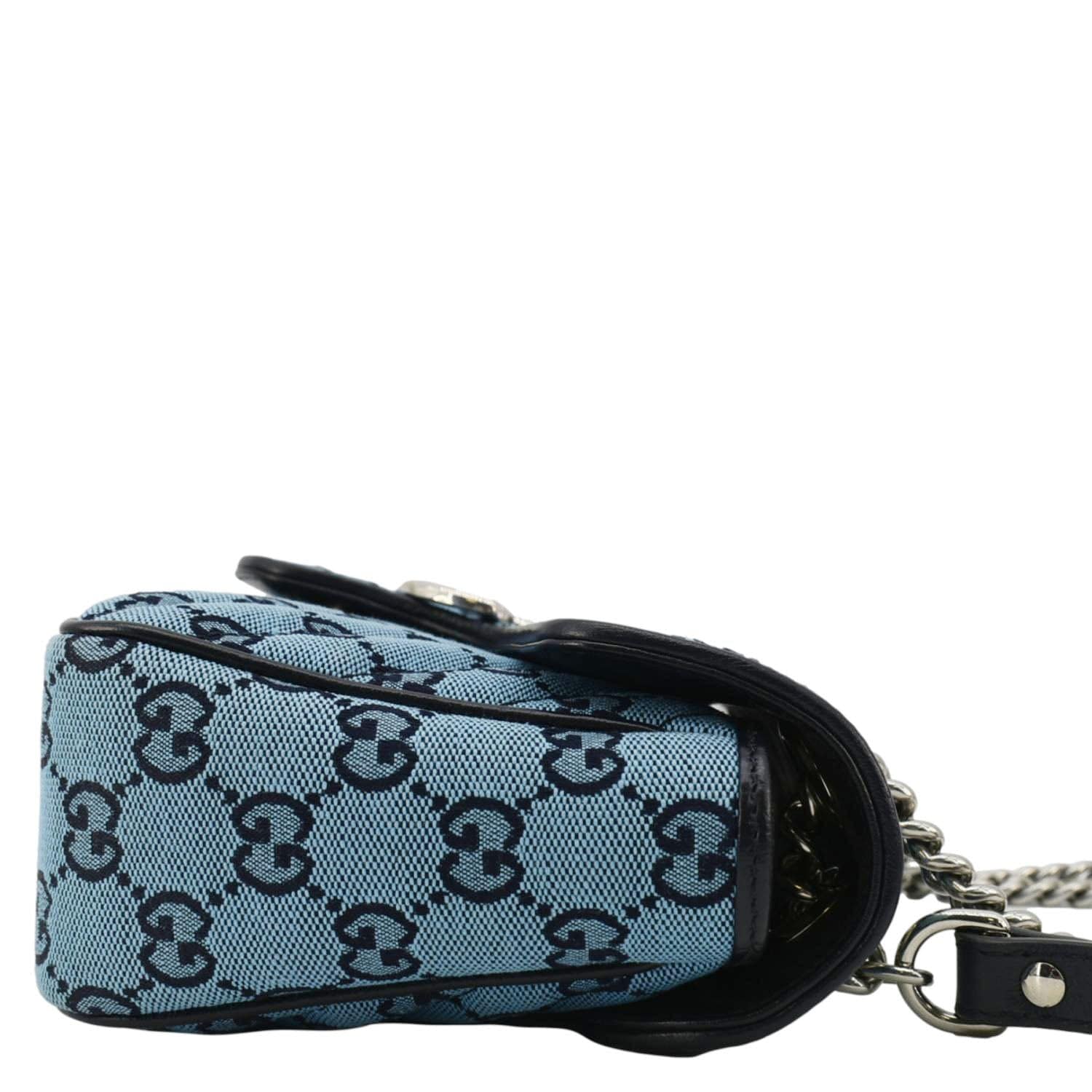 GUCCI Gucci Marmont Canvas Leather Crossbody Bag Blue 443497