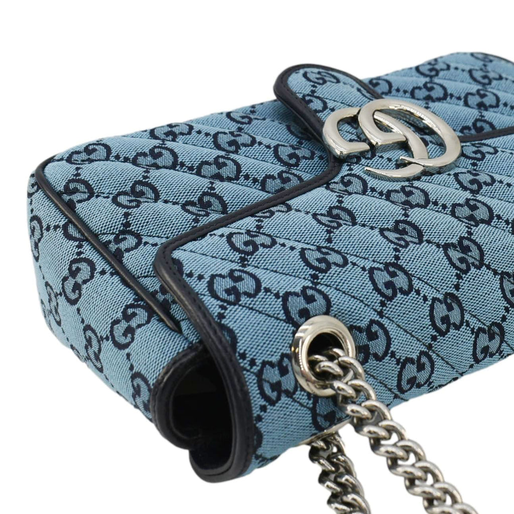 GUCCI Gucci Marmont Canvas Leather Crossbody Bag Blue 443497
