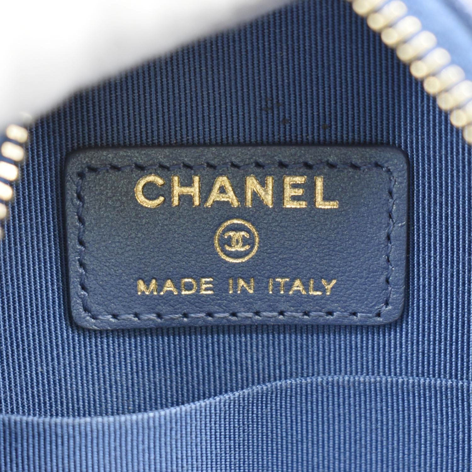 Chanel Round Clutch with Chain Mini Quilted Iridescent Caviar Leather Crossbody Bag Shiny Blue