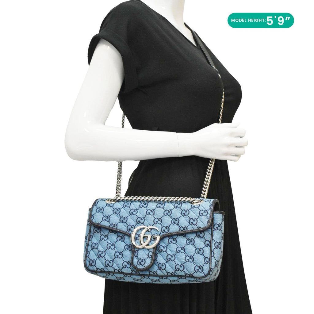 GUCCI Gucci Marmont Canvas Leather Crossbody Bag Blue 443497
