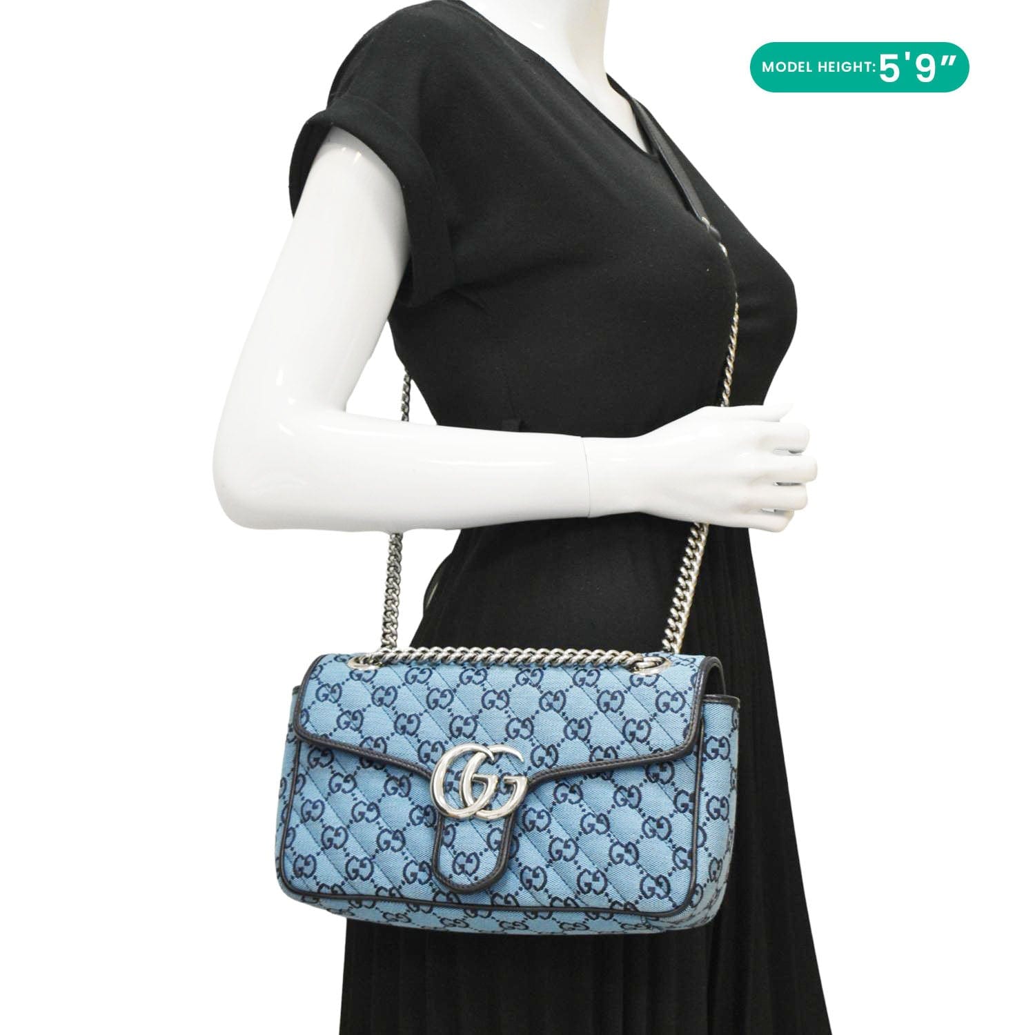 GUCCI Gucci Marmont Canvas Leather Crossbody Bag Blue 443497
