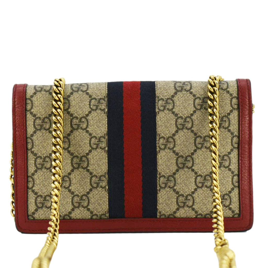 GUCCI Web Queen Margaret Mini Gucci Supreme Canvas Chain Wallet Beige 476079