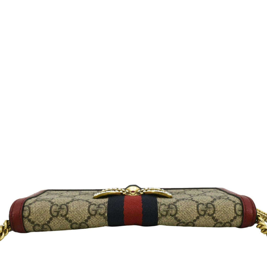 GUCCI Web Queen Margaret Mini Gucci Supreme Canvas Chain Wallet Beige 476079