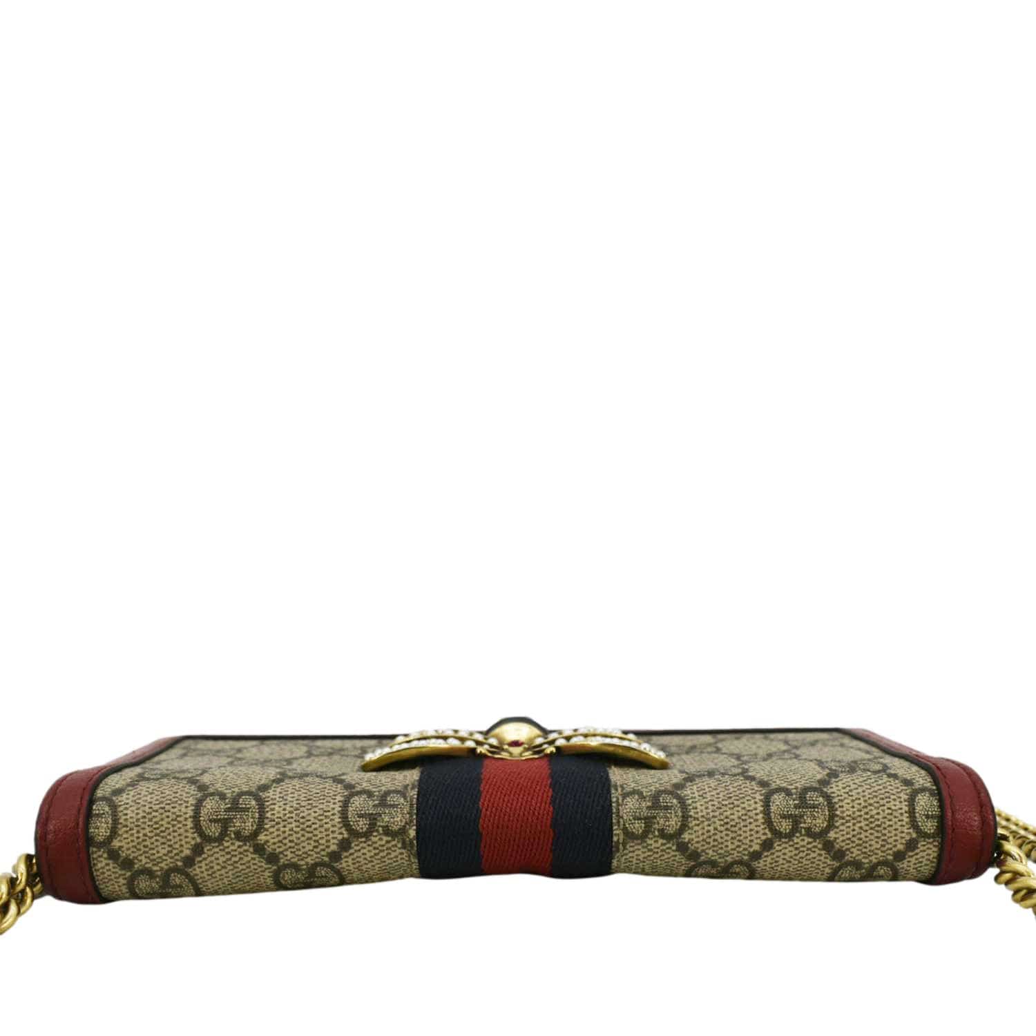 GUCCI Web Queen Margaret Mini Gucci Supreme Canvas Chain Wallet Beige 476079