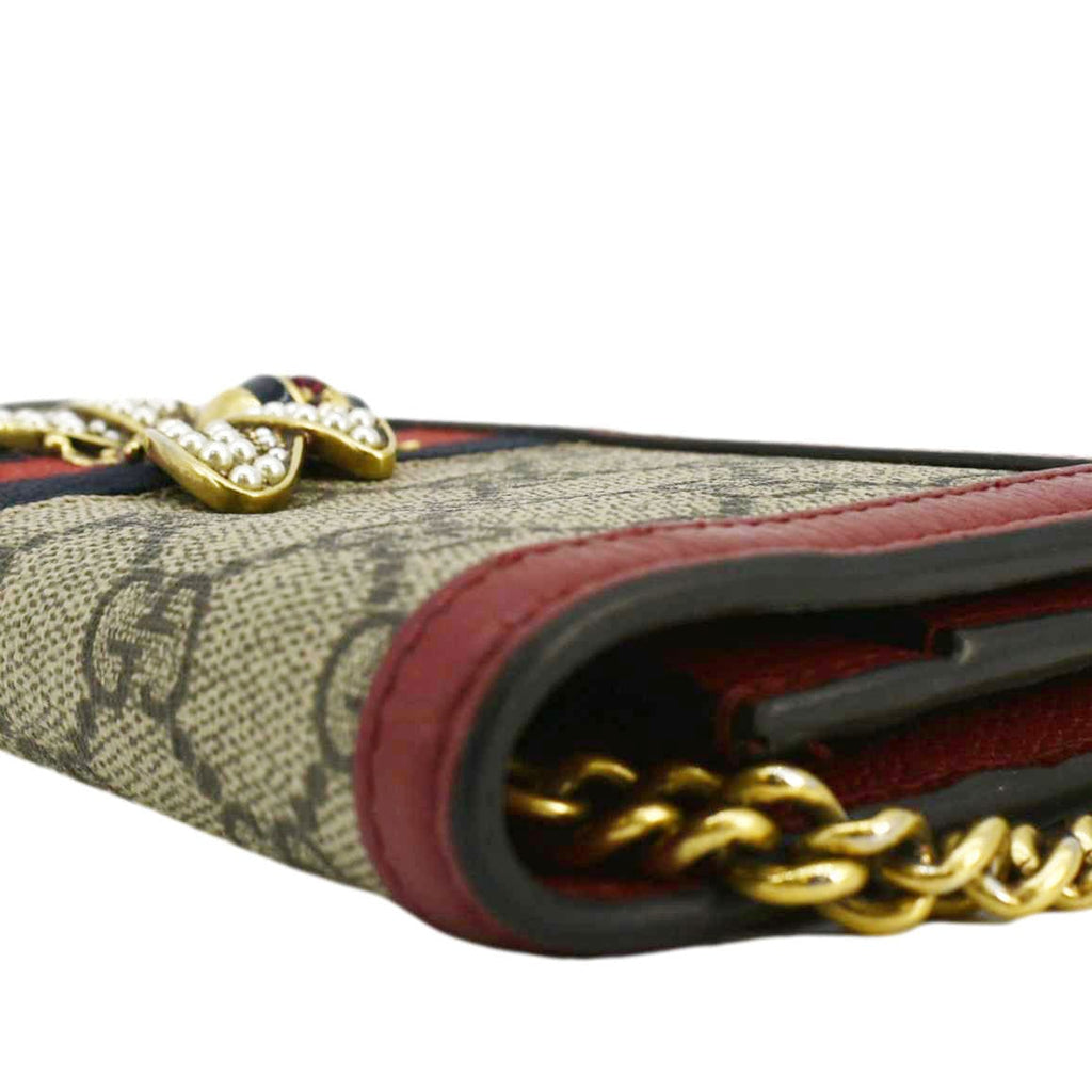 GUCCI Web Queen Margaret Mini Gucci Supreme Canvas Chain Wallet Beige 476079