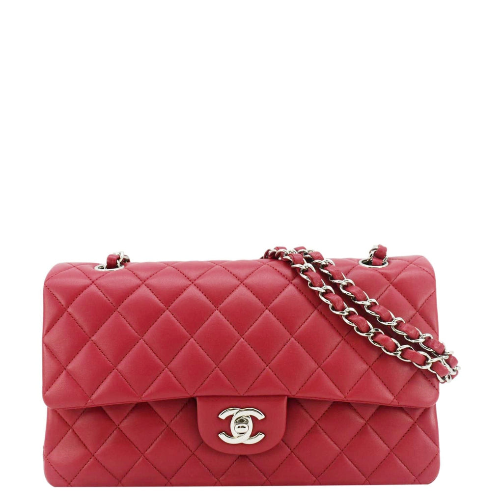 Chanel Classic Double Flap Medium Quilted Leather Shoulder Bag Fuchsia Pink