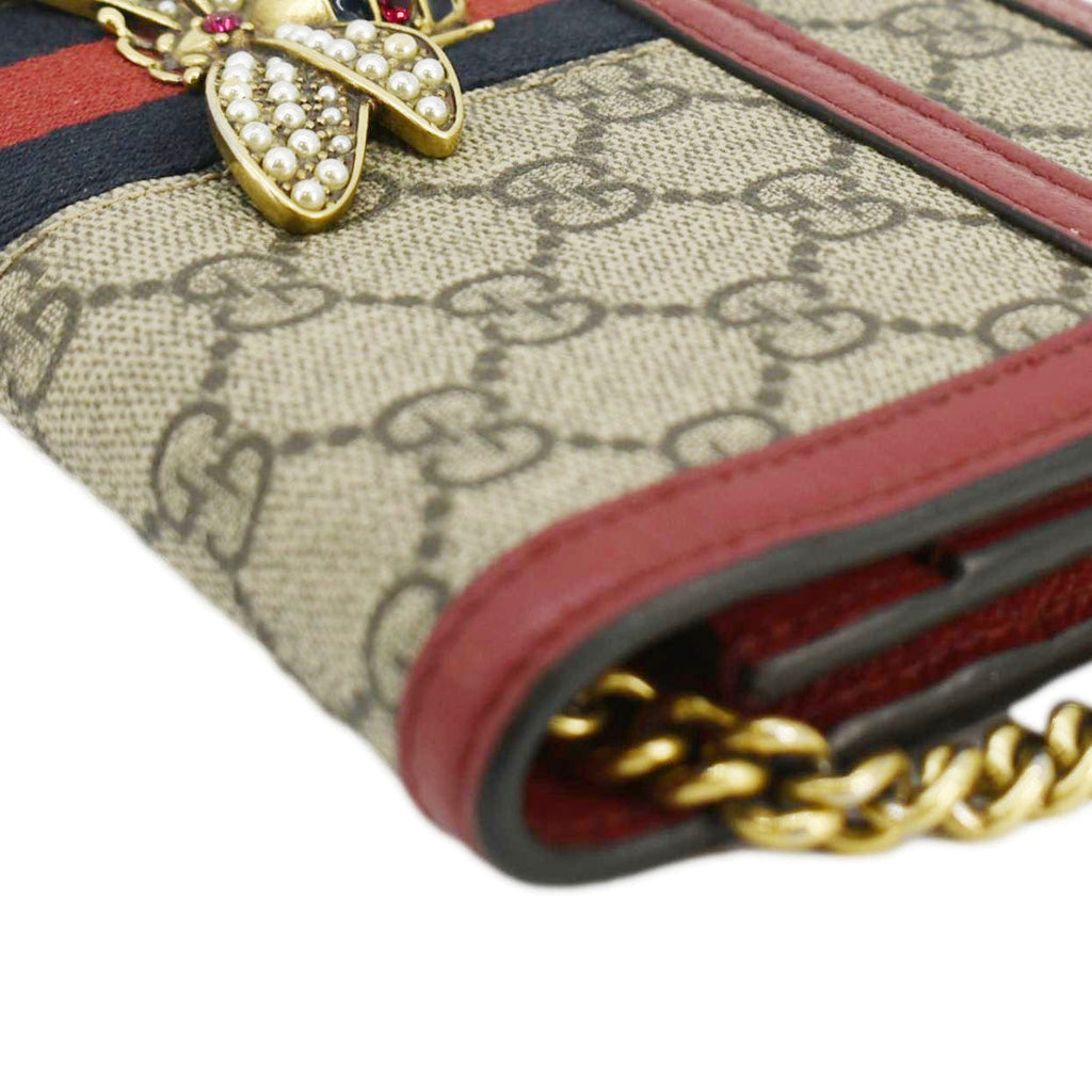 GUCCI Web Queen Margaret Mini Gucci Supreme Canvas Chain Wallet Beige 476079
