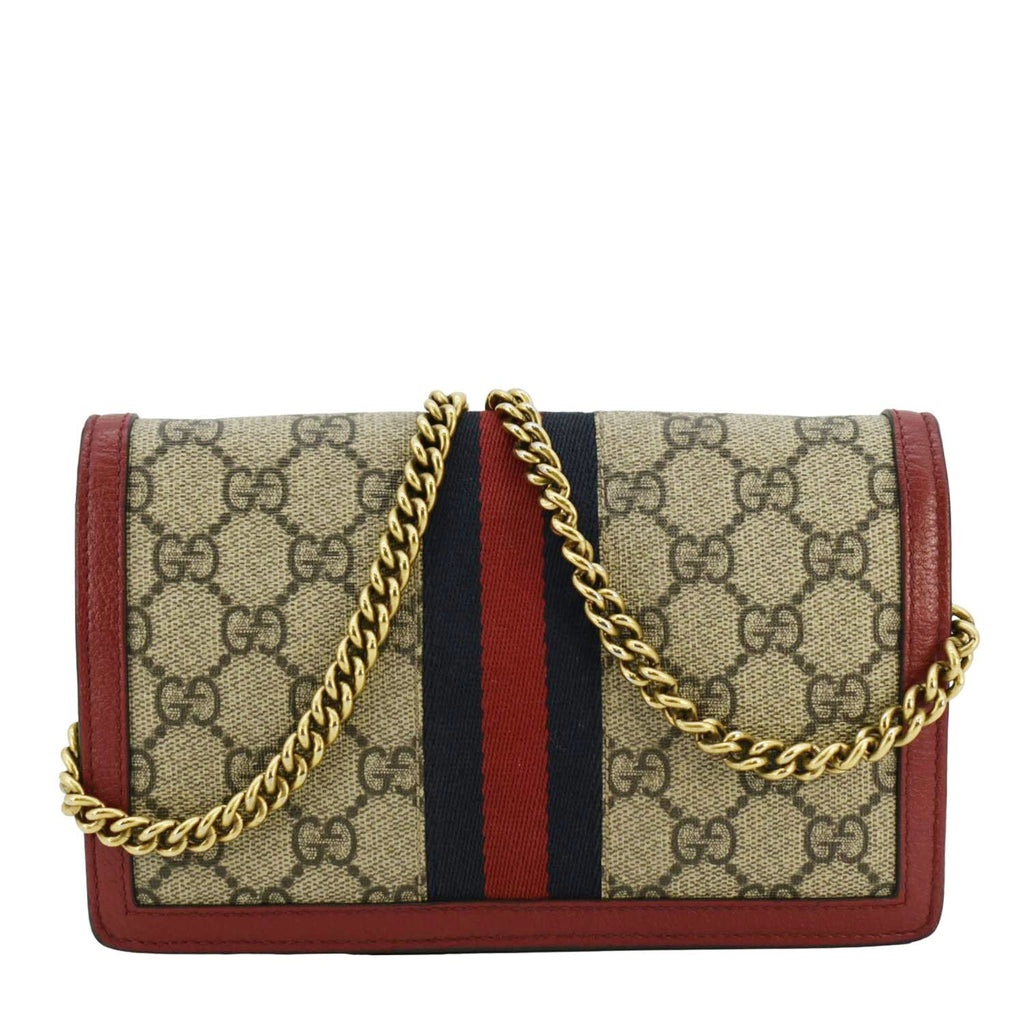 GUCCI Web Queen Margaret Mini Gucci Supreme Canvas Chain Wallet Beige 476079