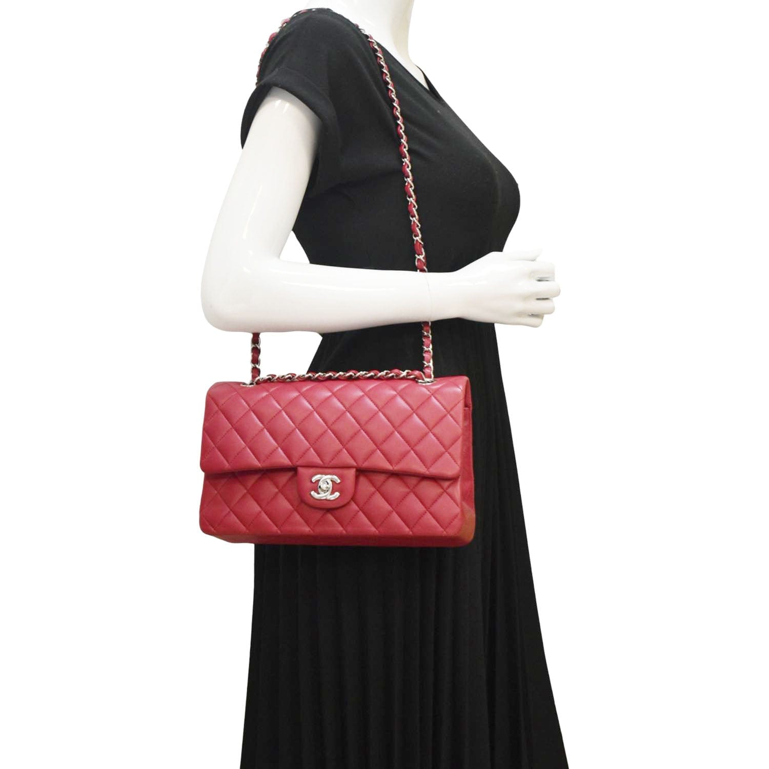 Chanel Classic Double Flap Medium Quilted Leather Shoulder Bag Fuchsia Pink