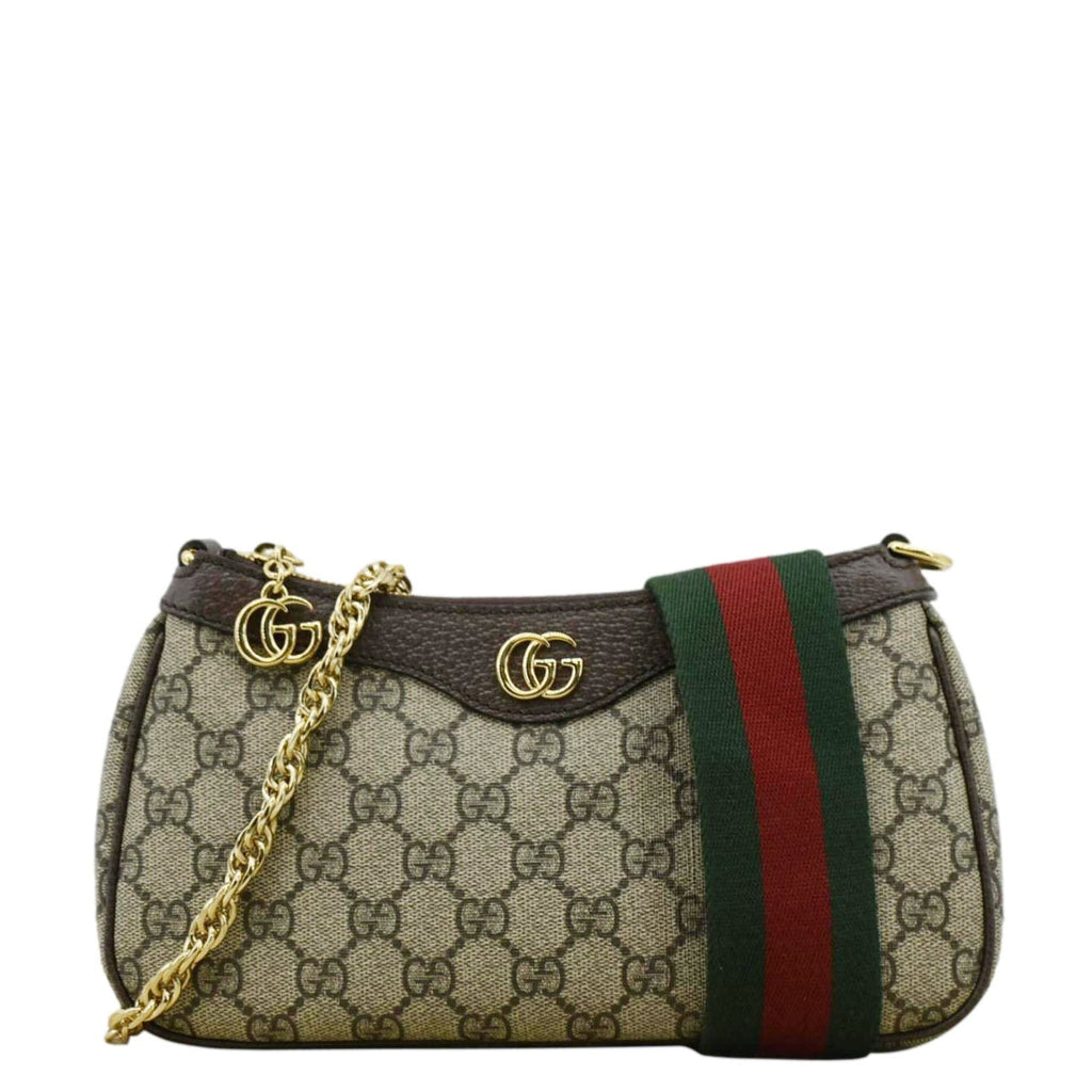 GUCCI Dollar Ophidia Web Small Gucci Supreme Monogram Canvas New Acero Shoulder Bag Beige 735132