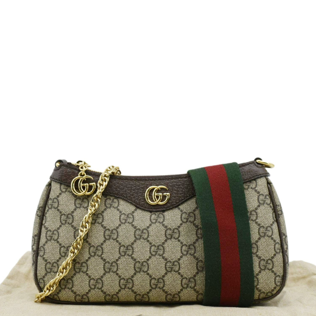 GUCCI Dollar Ophidia Web Small Gucci Supreme Monogram Canvas New Acero Shoulder Bag Beige 735132