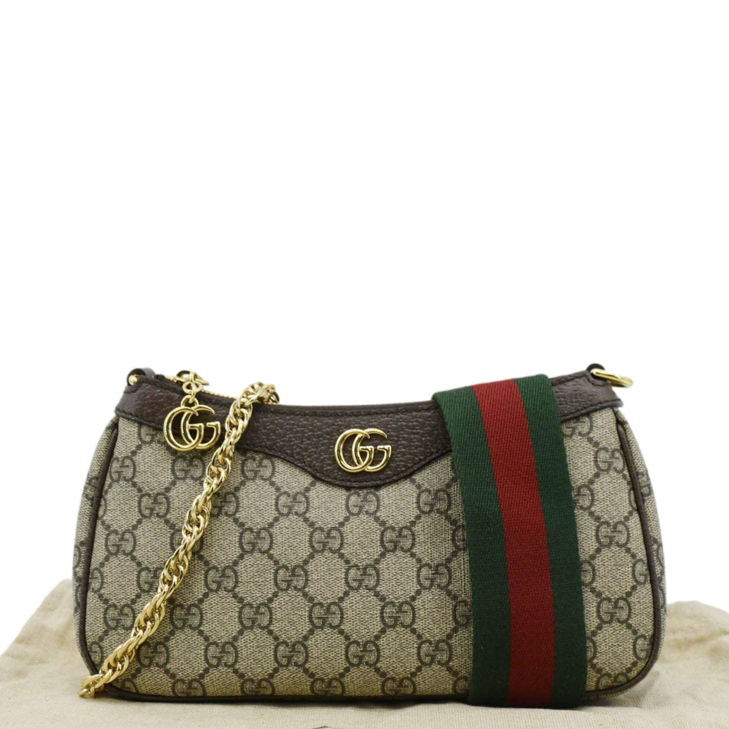 GUCCI Dollar Ophidia Web Small Gucci Supreme Monogram Canvas New Acero Shoulder Bag Beige 735132