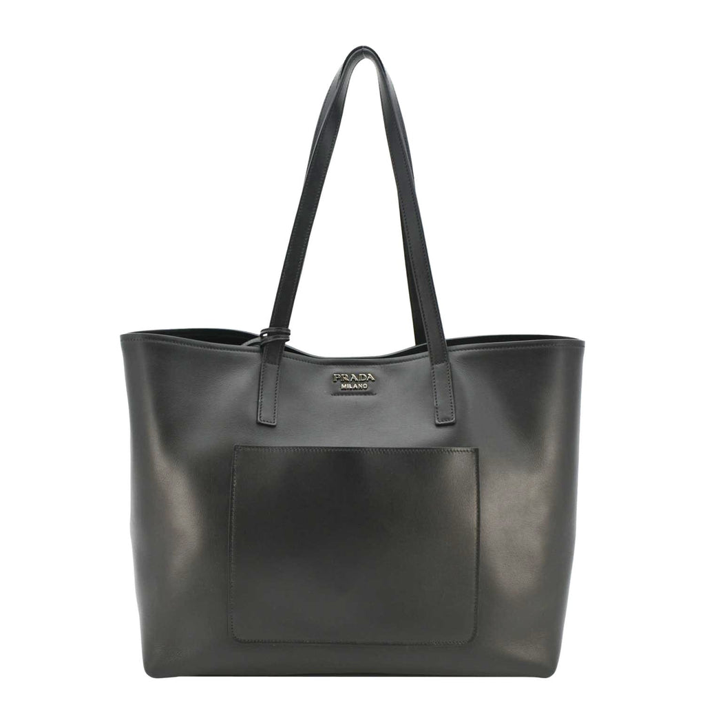 PRADA City Large Calf Leather Shopping Tote Shoulder Bag Black
