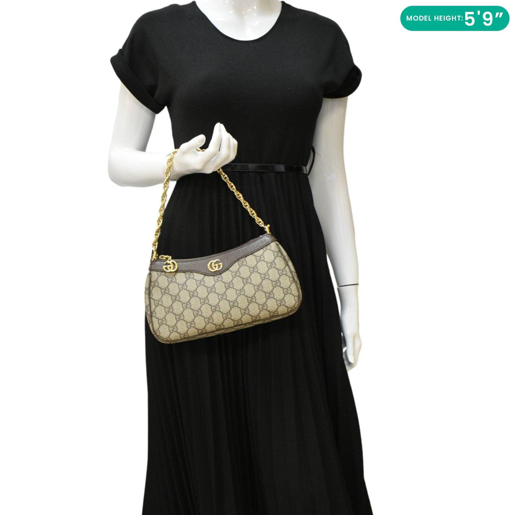 GUCCI Dollar Ophidia Web Small Gucci Supreme Monogram Canvas New Acero Shoulder Bag Beige 735132