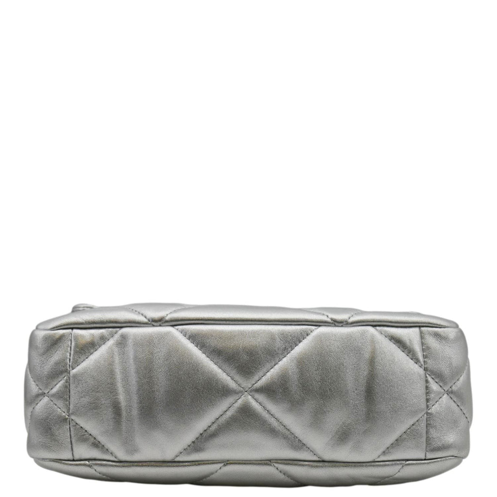 Chanel 19 Medium Flap Quilted Leather Shoulder Bag Metallic Silver