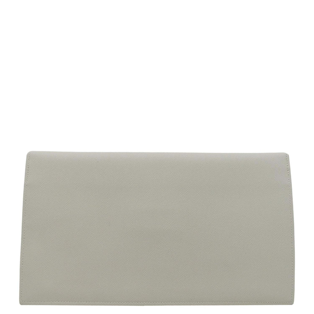 YVES SAINT LAURENT Uptown Envelope Grain De Poudre Leather Clutch Light Grey