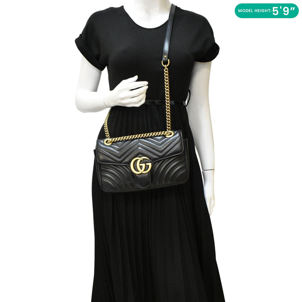 GUCCI Gucci Marmont Small Matelasse Leather Crossbody Bag Black 443497