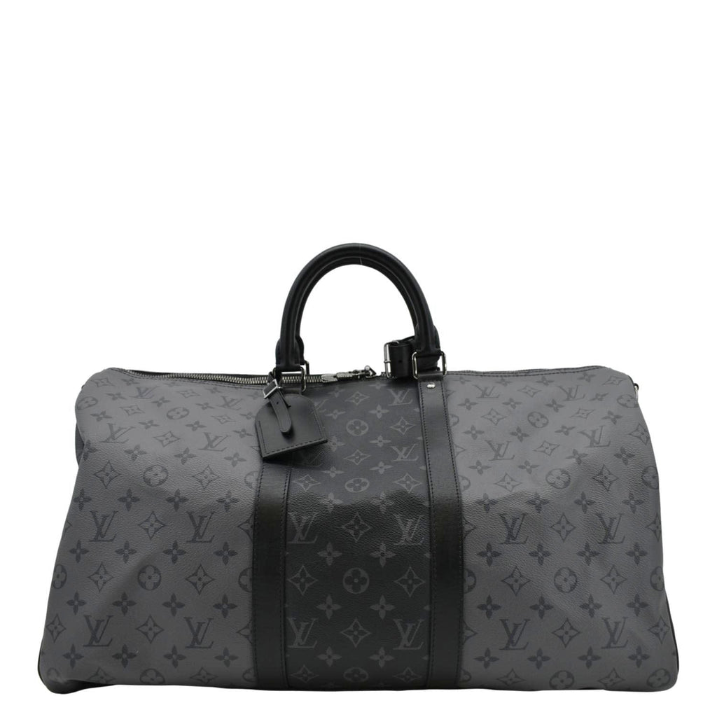 LOUIS VUITTON Keepall 50 Bandouliere Monogram Eclipse Travel Bag Black