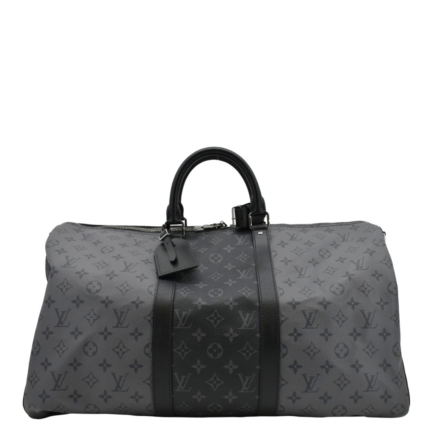 LOUIS VUITTON Keepall 50 Bandouliere Monogram Eclipse Travel Bag Black