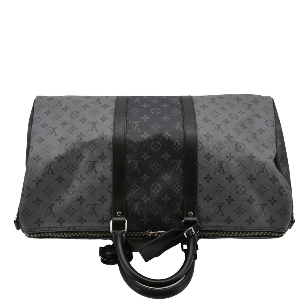 LOUIS VUITTON Keepall 50 Bandouliere Monogram Eclipse Travel Bag Black