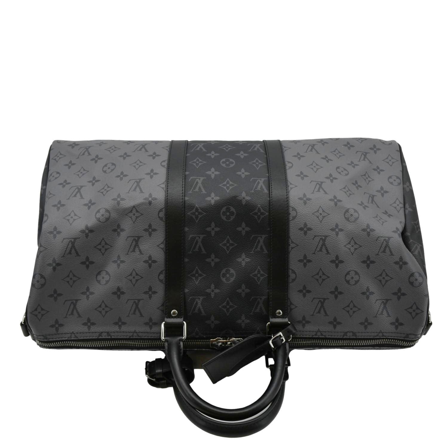 LOUIS VUITTON Keepall 50 Bandouliere Monogram Eclipse Travel Bag Black