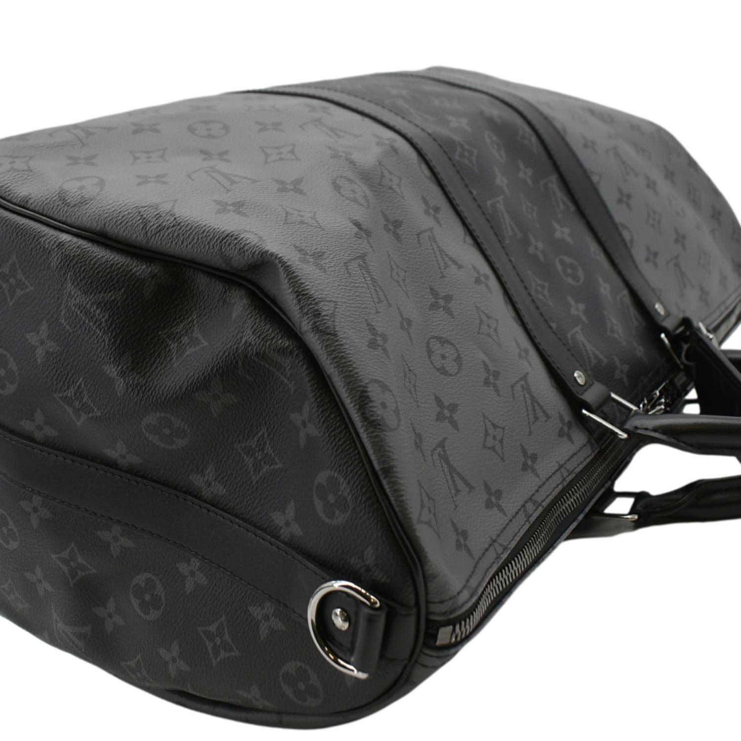 LOUIS VUITTON Keepall 50 Bandouliere Monogram Eclipse Travel Bag Black