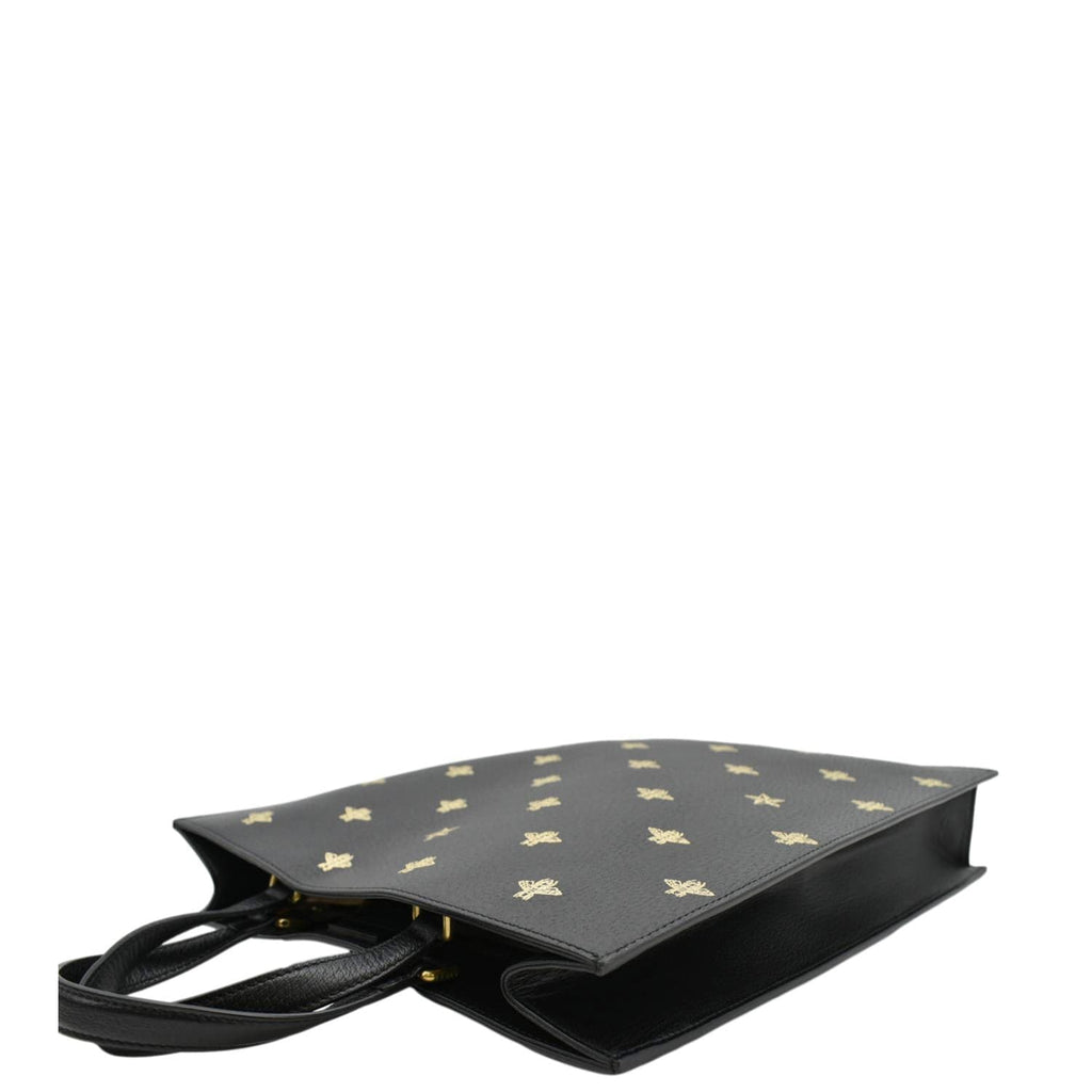 GUCCI Bee Star Grained Calfskin Leather Vertical Tote Black 495444