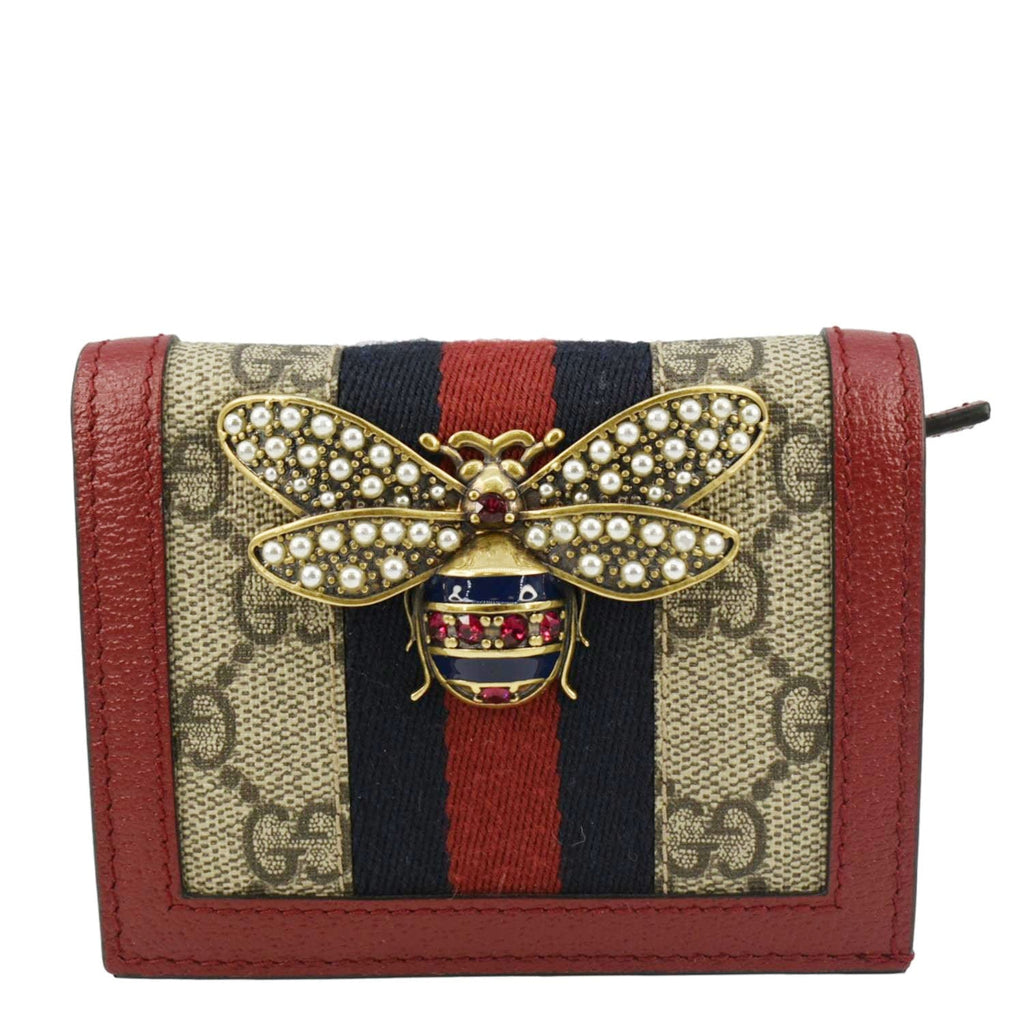 GUCCI Queen Margaret Bee Gucci Supreme Canvas Card Case Wallet Red 476072