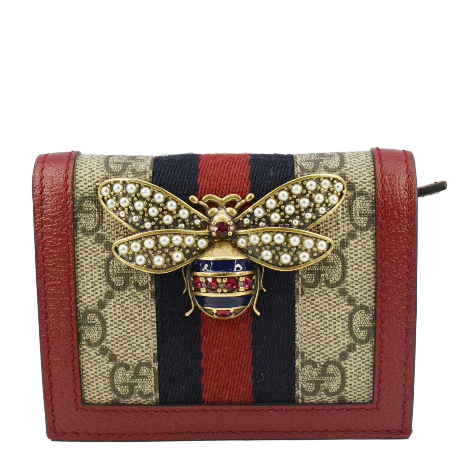 GUCCI Queen Margaret Bee Gucci Supreme Canvas Card Case Wallet Red 476072