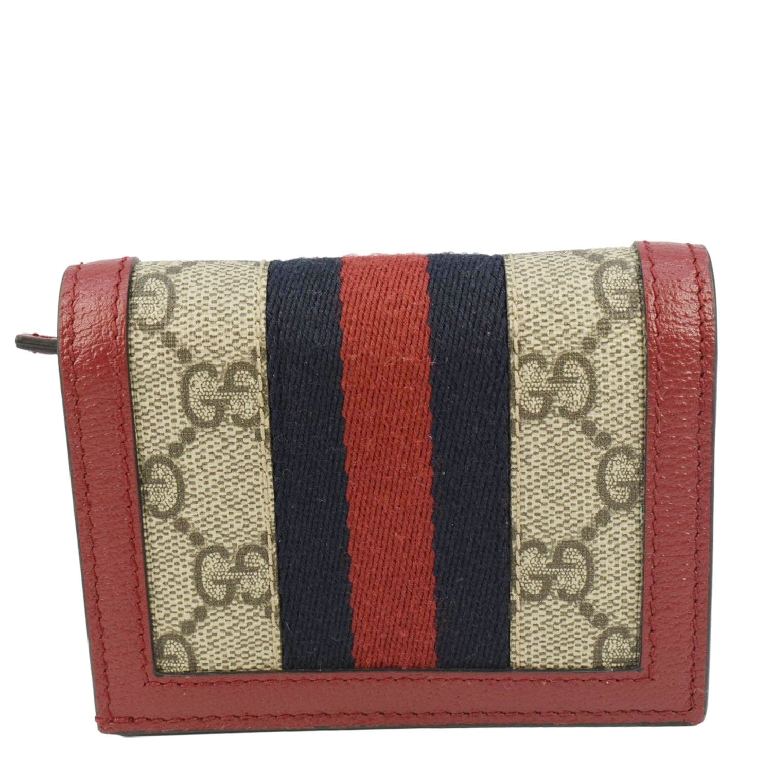 GUCCI Queen Margaret Bee Gucci Supreme Canvas Card Case Wallet Red 476072