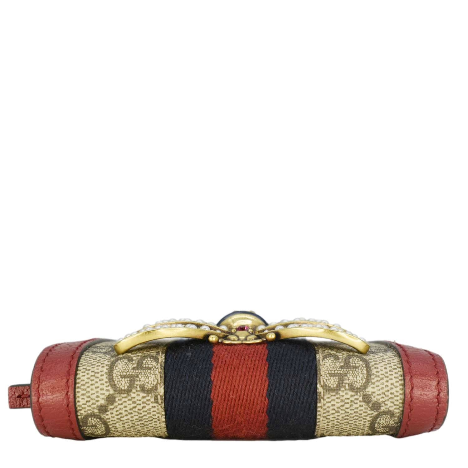 GUCCI Queen Margaret Bee Gucci Supreme Canvas Card Case Wallet Red 476072