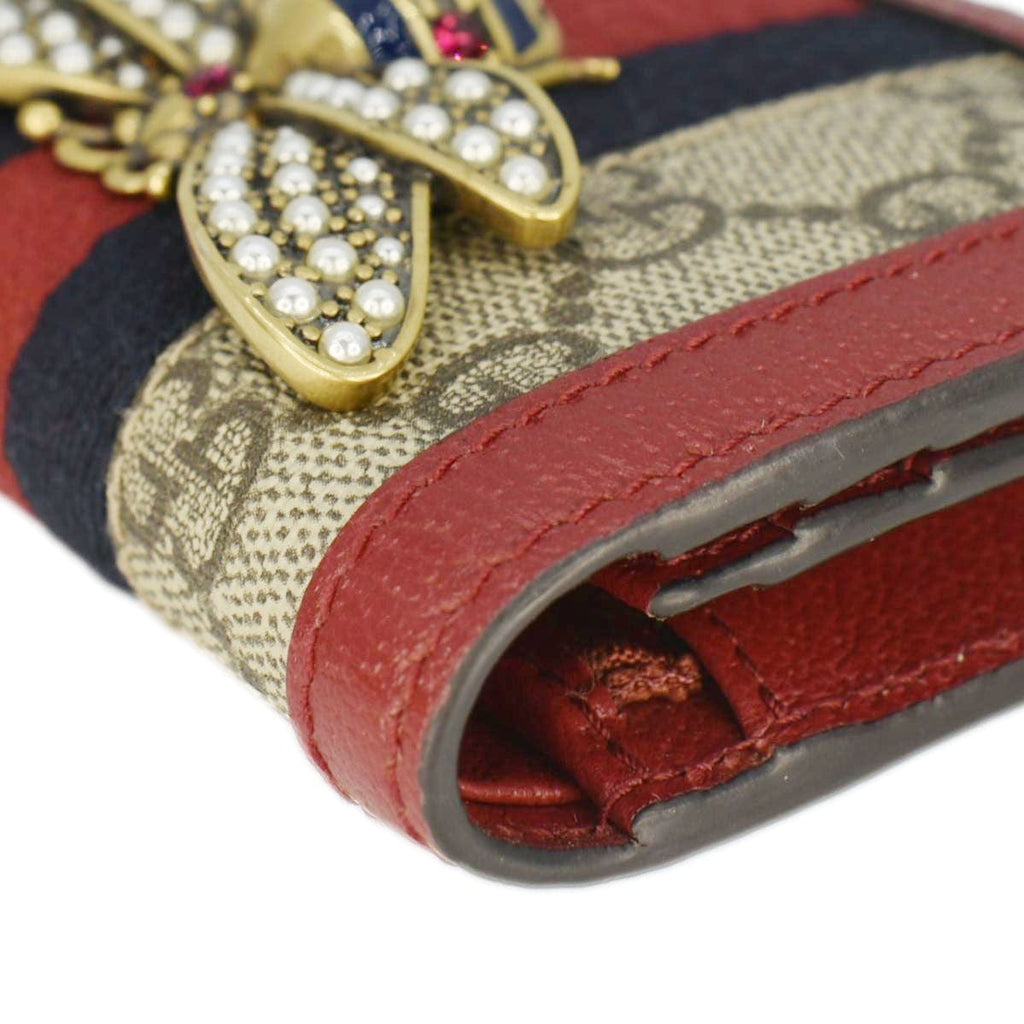 GUCCI Queen Margaret Bee Gucci Supreme Canvas Card Case Wallet Red 476072
