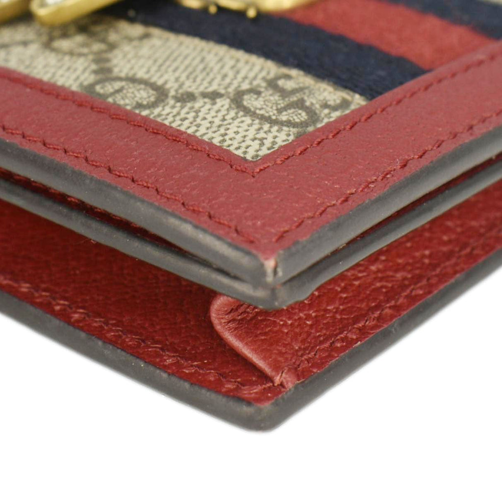 GUCCI Queen Margaret Bee Gucci Supreme Canvas Card Case Wallet Red 476072