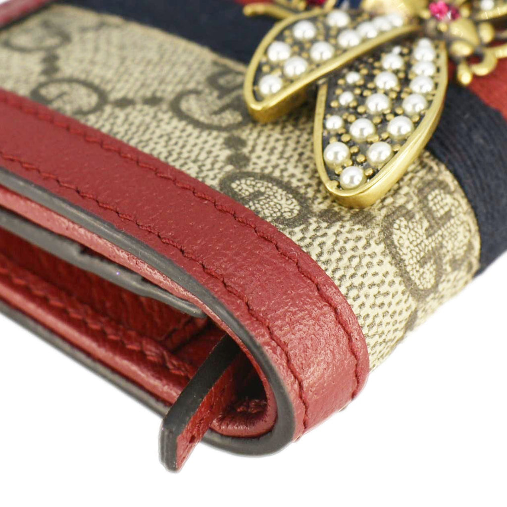 GUCCI Queen Margaret Bee Gucci Supreme Canvas Card Case Wallet Red 476072