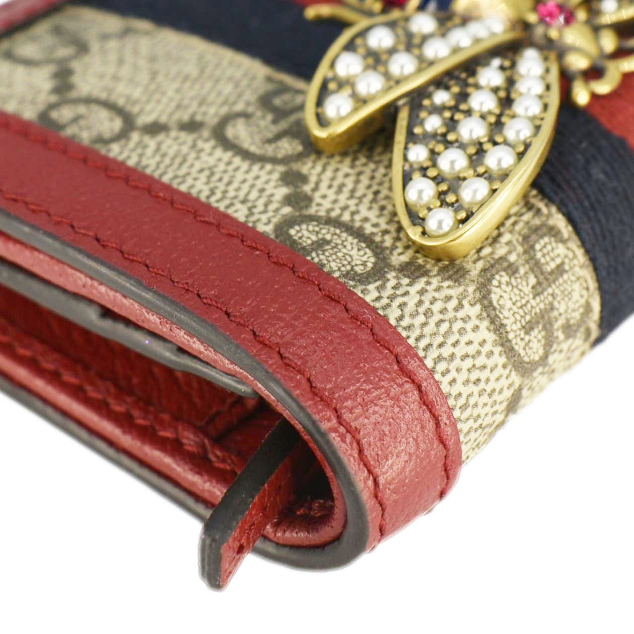 GUCCI Queen Margaret Bee Gucci Supreme Canvas Card Case Wallet Red 476072