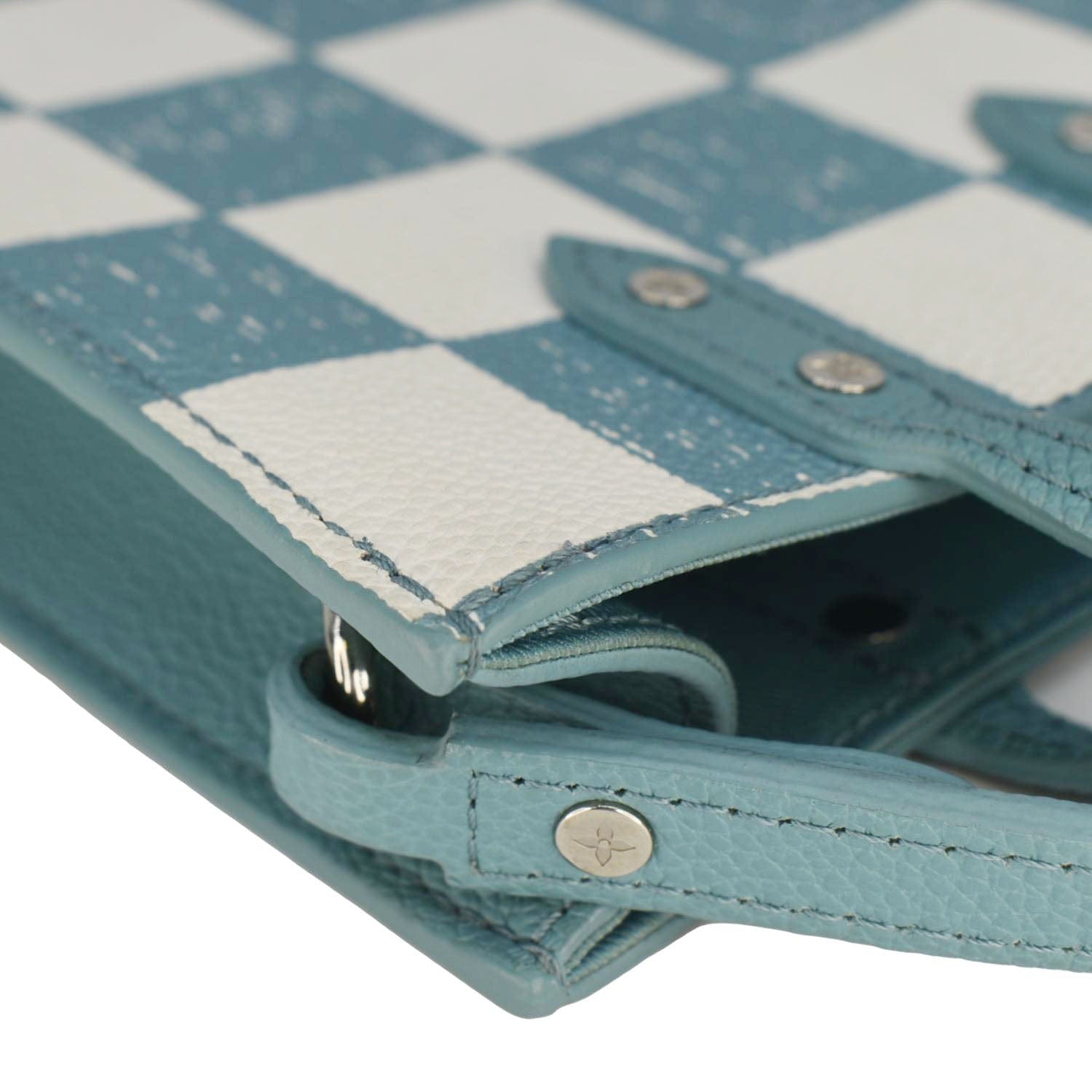 LOUIS VUITTON Sac Plat XS Damier Checkerboard Leather Crossbody Bag Turquoise
