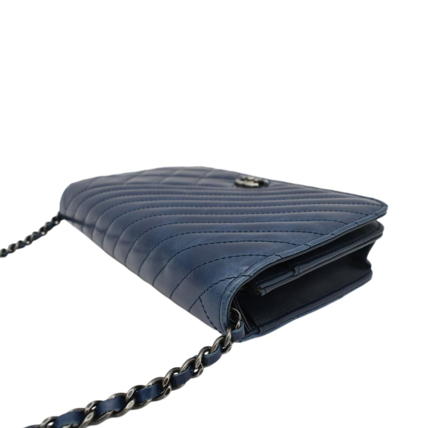 Chanel Coco Boy Quilted Calfskin Leather Wallet On Chain Crossbody Bag Navy Blue
