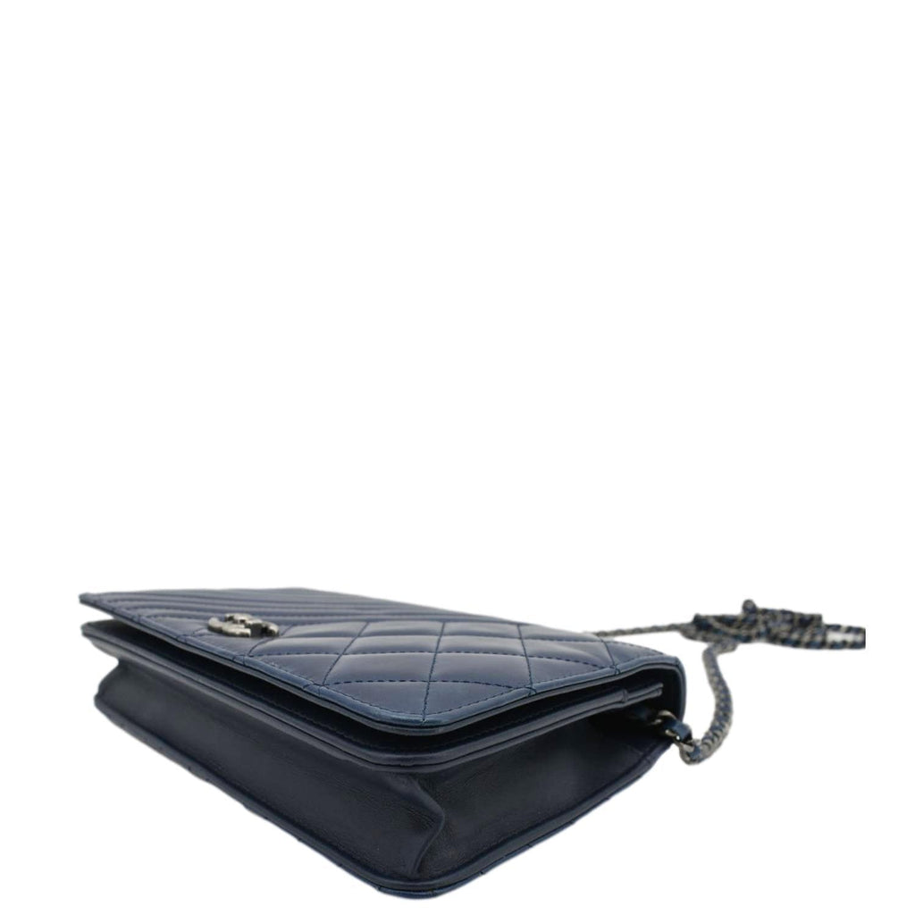 Chanel Coco Boy Quilted Calfskin Leather Wallet On Chain Crossbody Bag Navy Blue