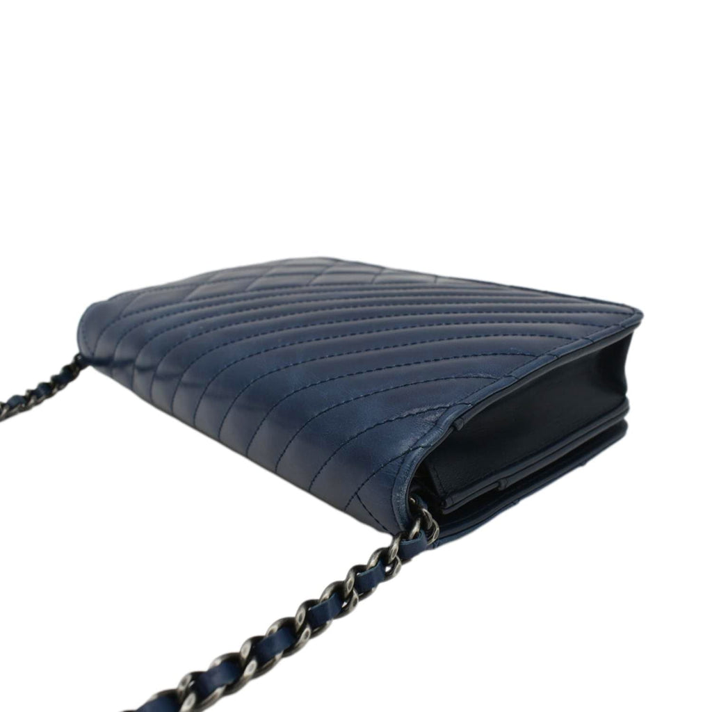 Chanel Coco Boy Quilted Calfskin Leather Wallet On Chain Crossbody Bag Navy Blue