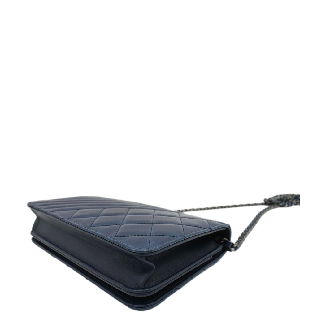 Chanel Coco Boy Quilted Calfskin Leather Wallet On Chain Crossbody Bag Navy Blue