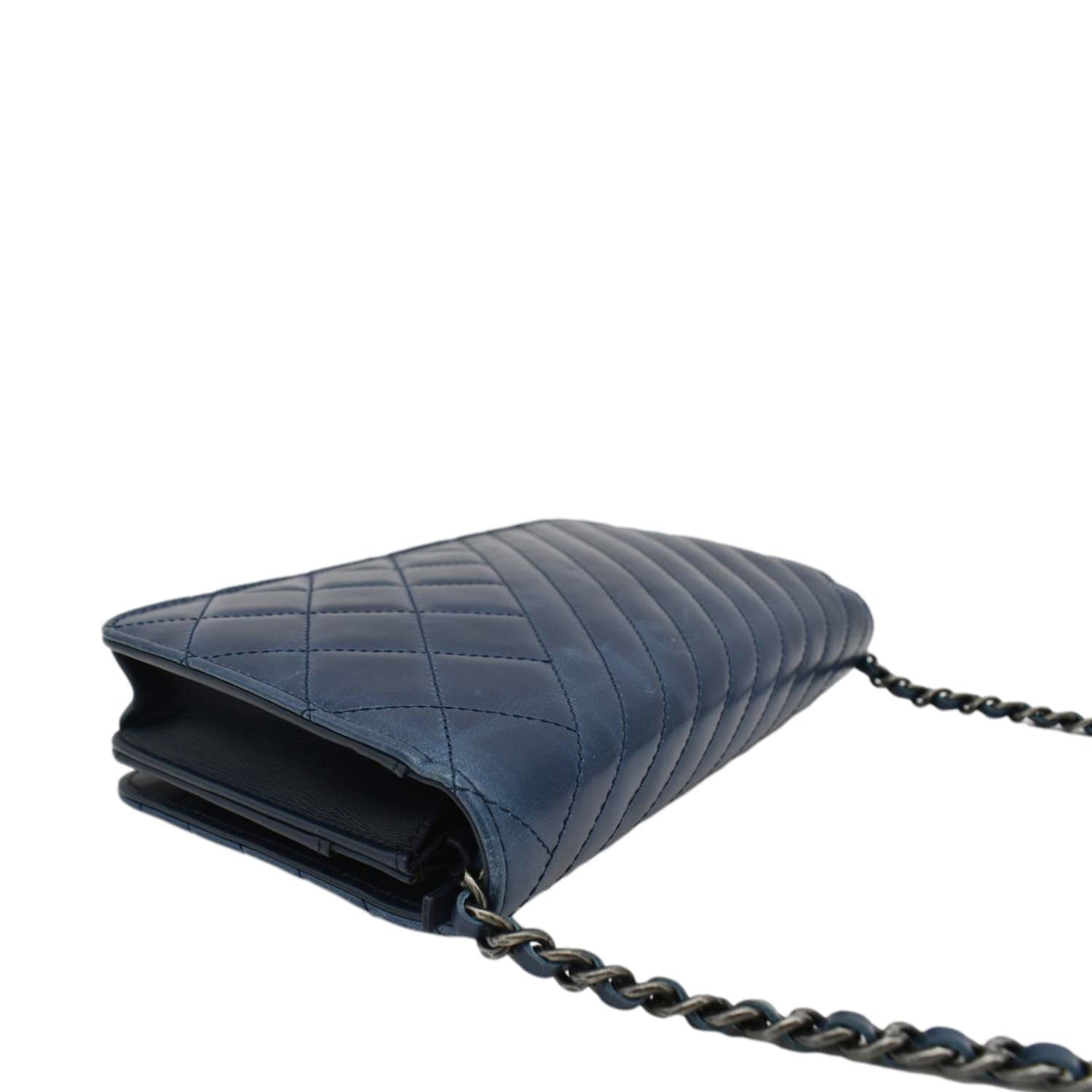 Chanel Coco Boy Quilted Calfskin Leather Wallet On Chain Crossbody Bag Navy Blue