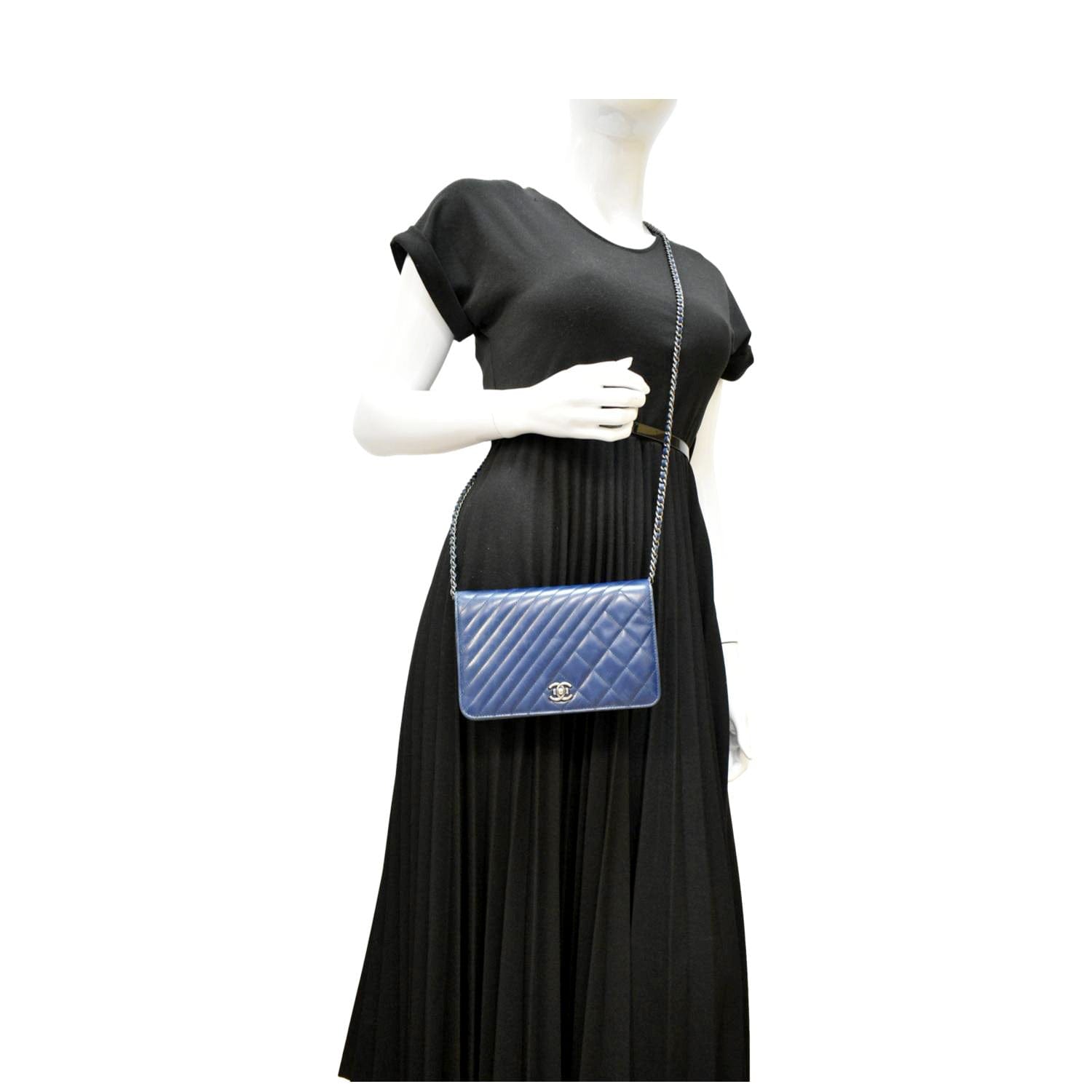 Chanel Coco Boy Quilted Calfskin Leather Wallet On Chain Crossbody Bag Navy Blue