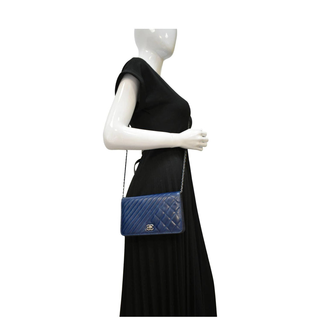 Chanel Coco Boy Quilted Calfskin Leather Wallet On Chain Crossbody Bag Navy Blue