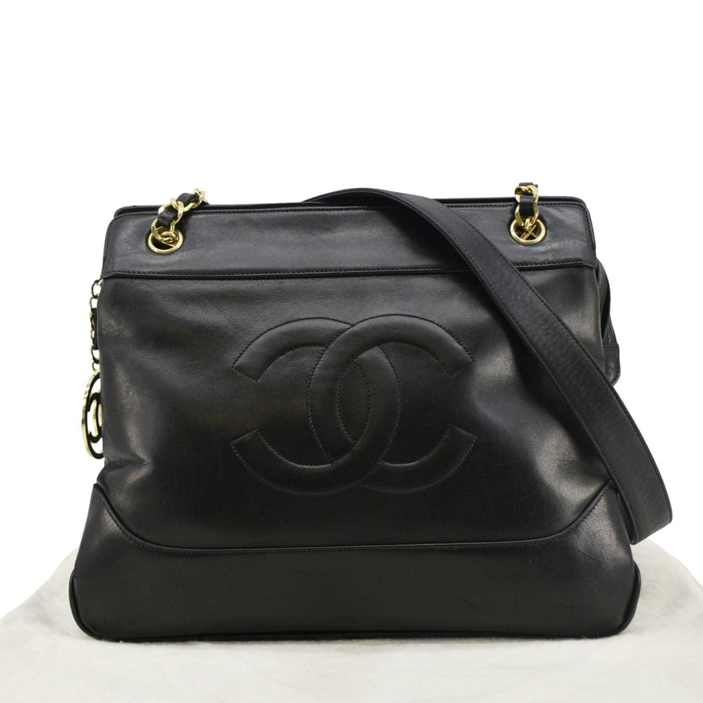 Chanel  CC Lambskin Leather Chain Shopping Tote Bag Black