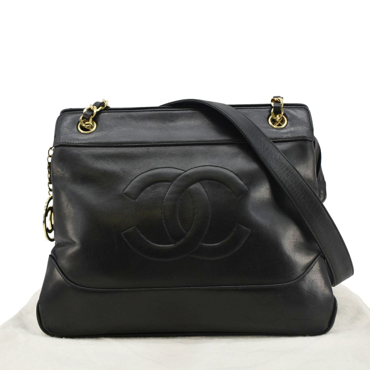 Chanel  CC Lambskin Leather Chain Shopping Tote Bag Black