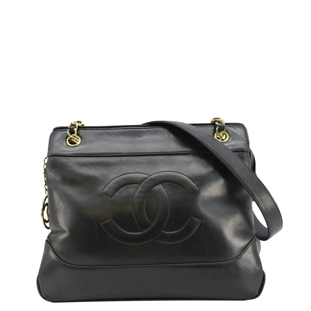 Chanel  CC Lambskin Leather Chain Shopping Tote Bag Black