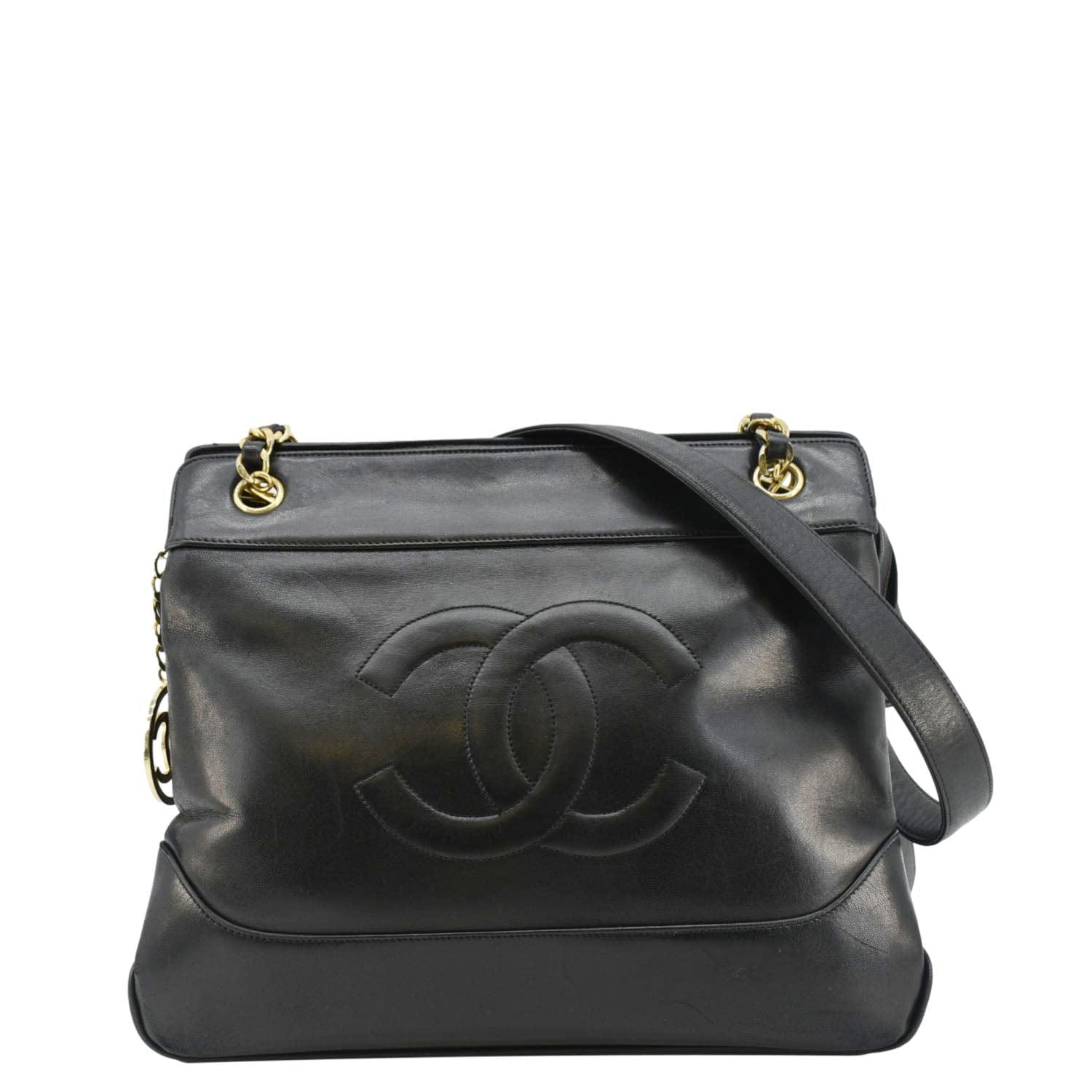 Chanel  CC Lambskin Leather Chain Shopping Tote Bag Black